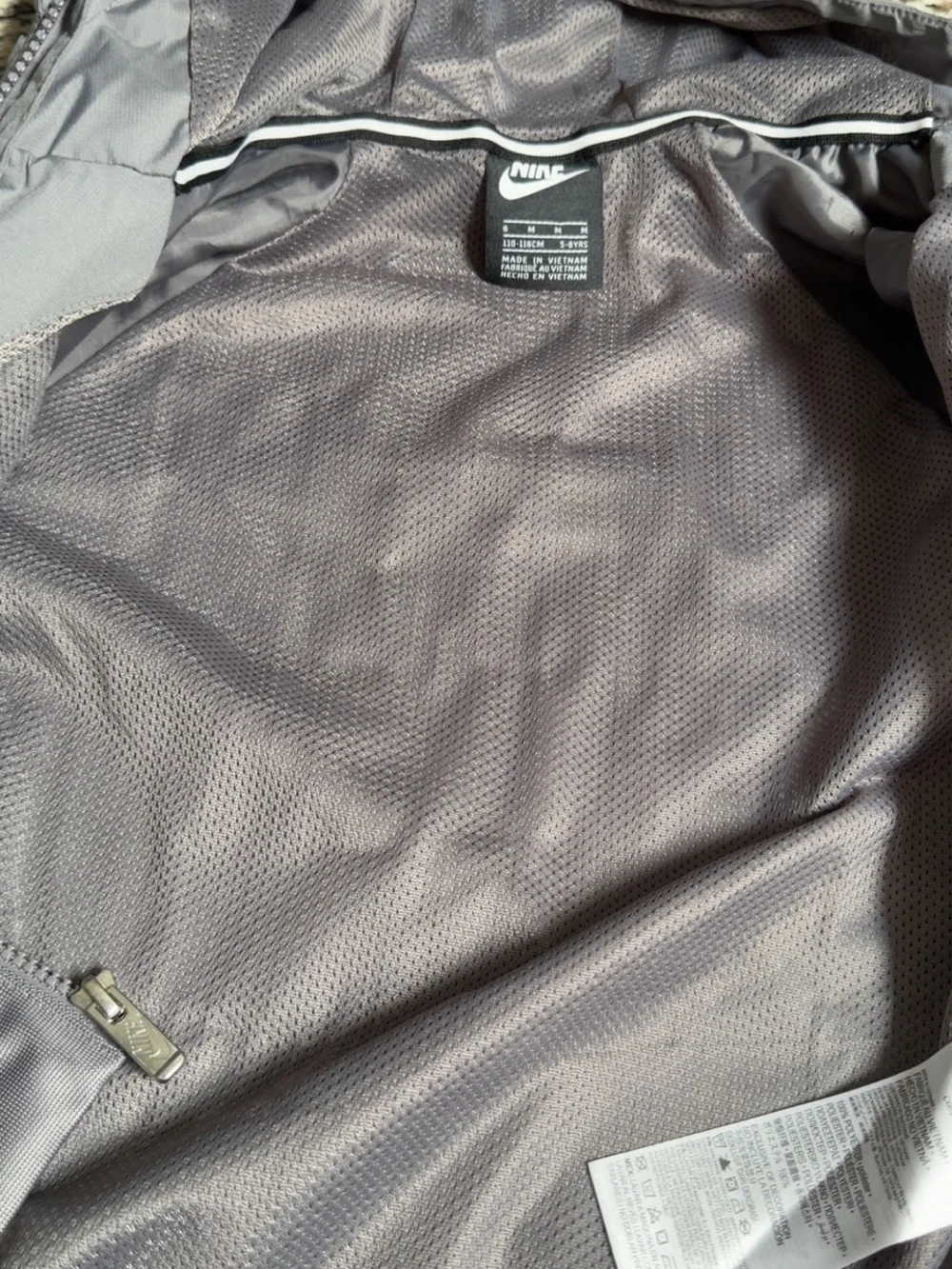 Nike Kids Gray Hooded Windbreaker with White Logo